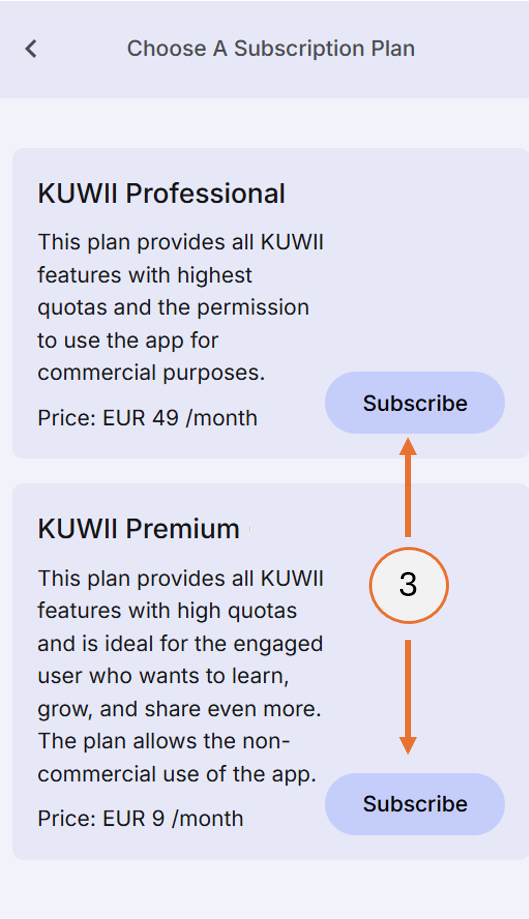 screenshot showing step 3 for subscription management.