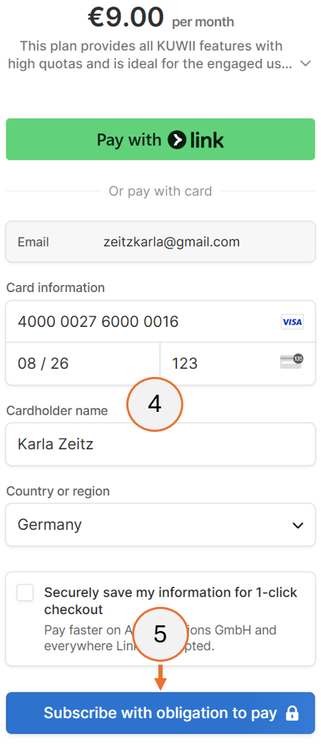 screenshot showing steps 4 and 5 for the purchase of a plan.