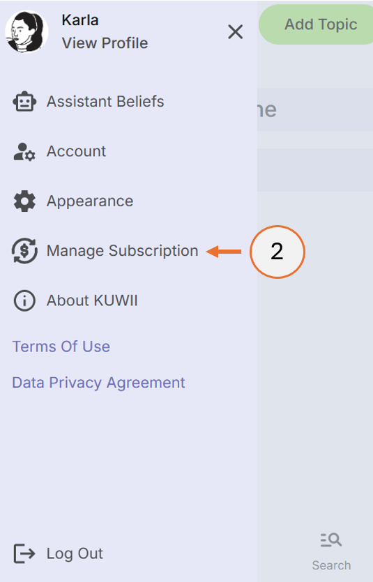 screenshot showing step 2 for subscription management.