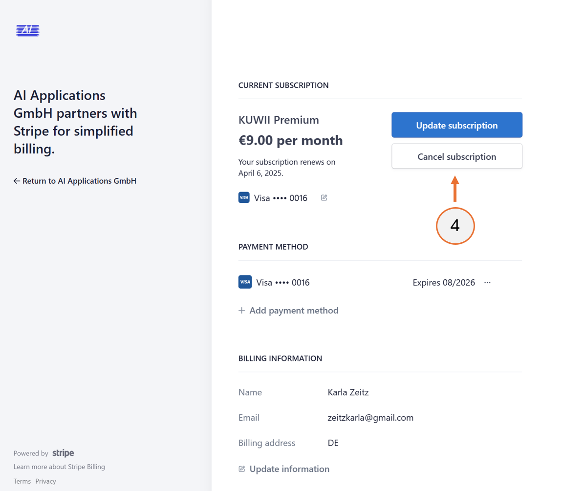 screenshot showing step 4 for the subscription cancellation process.