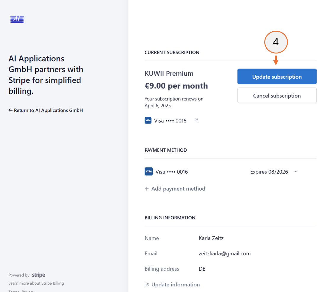 screenshot showing step 4 for the change of the subscription plan.