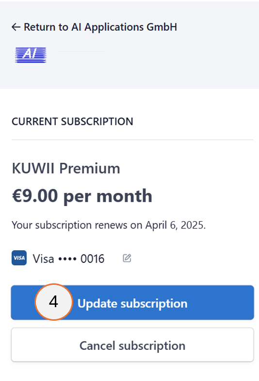 screenshot showing step 4 for the change of the subscription plan.