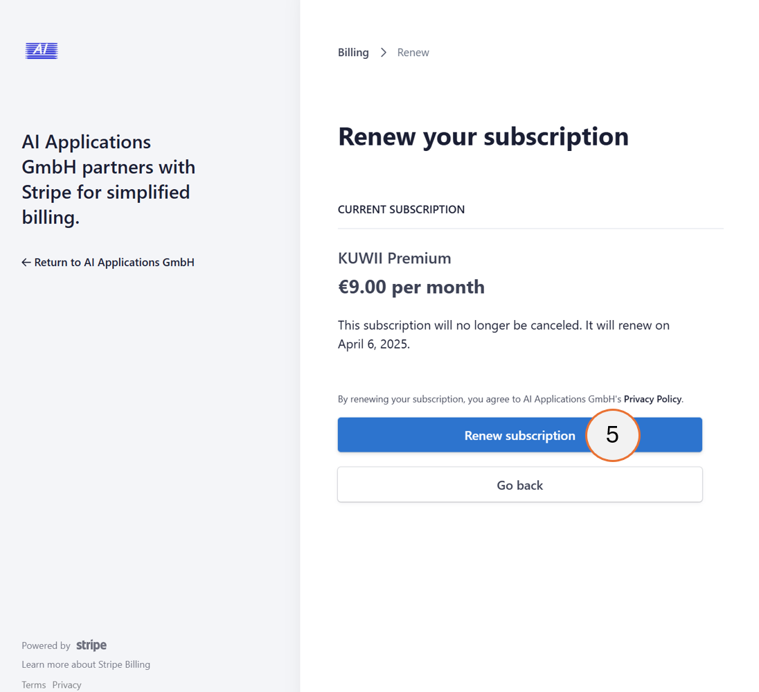 screenshot showing step 5 of the subscription renewal process.