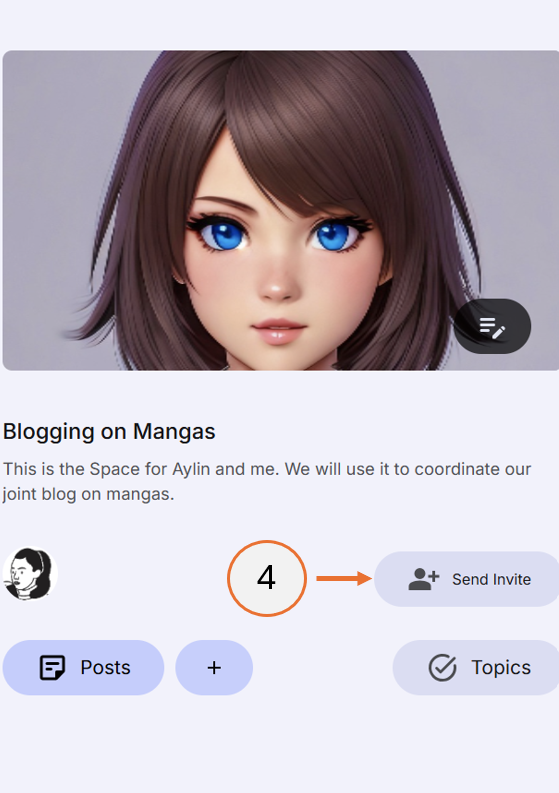screenshot showing how to send an invite from the opened space