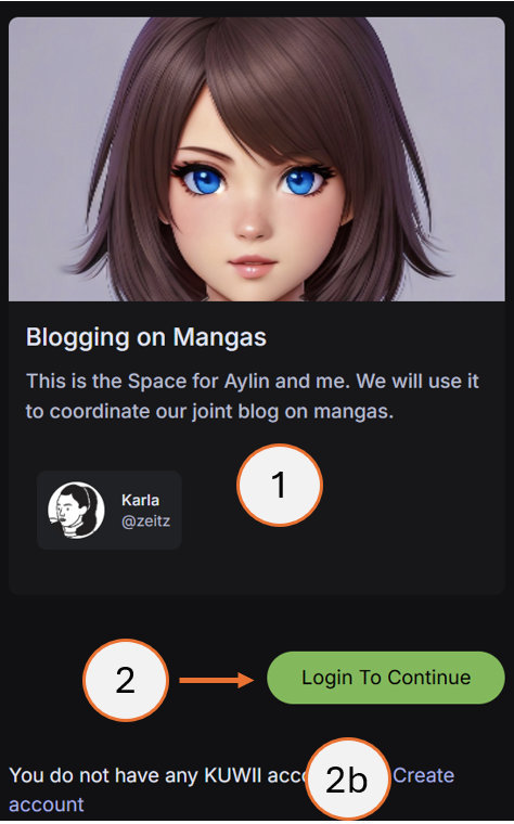screenshot showing steps 1 and 2 of how to join a space