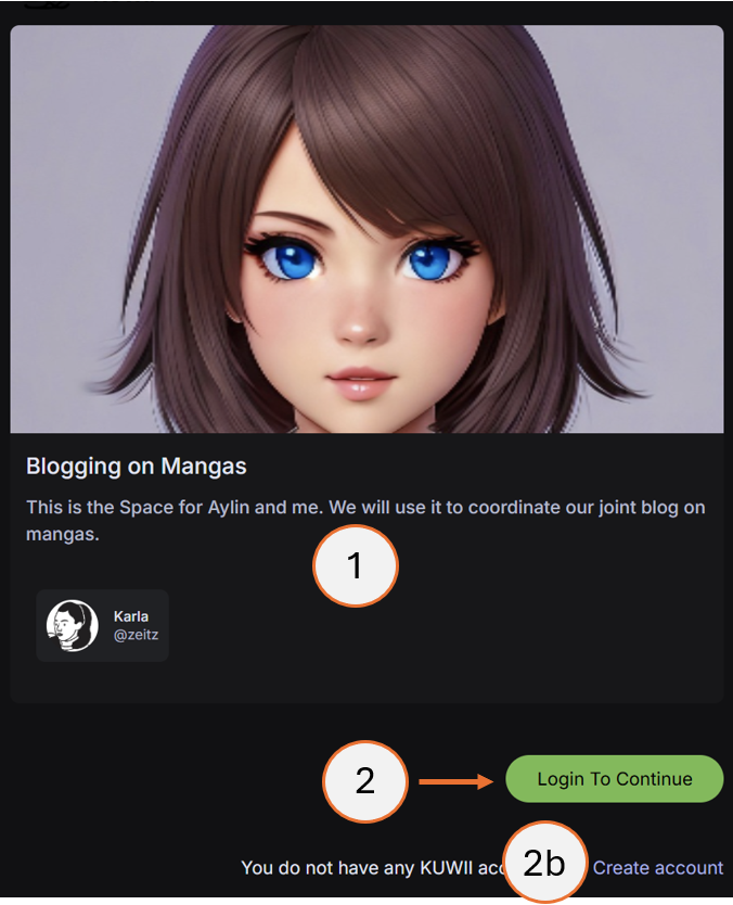 screenshot showing steps 1 and 2 of how to join a space