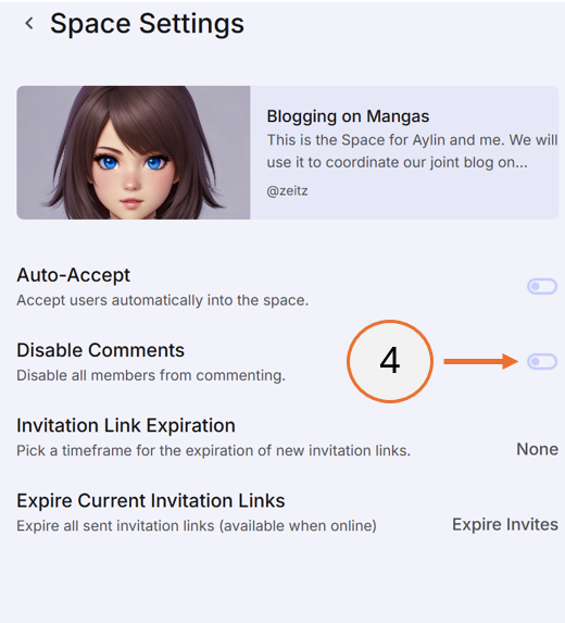 screenshot showing how to disable comments