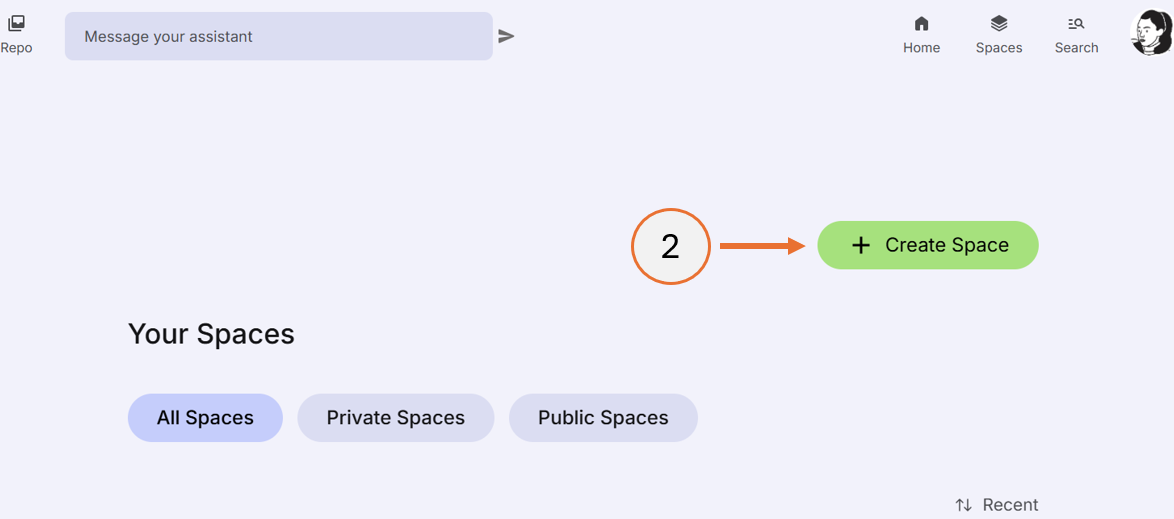 screenshot showing step 1 of how to create a space