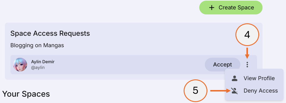 screenshot showing how to deny access to a space
