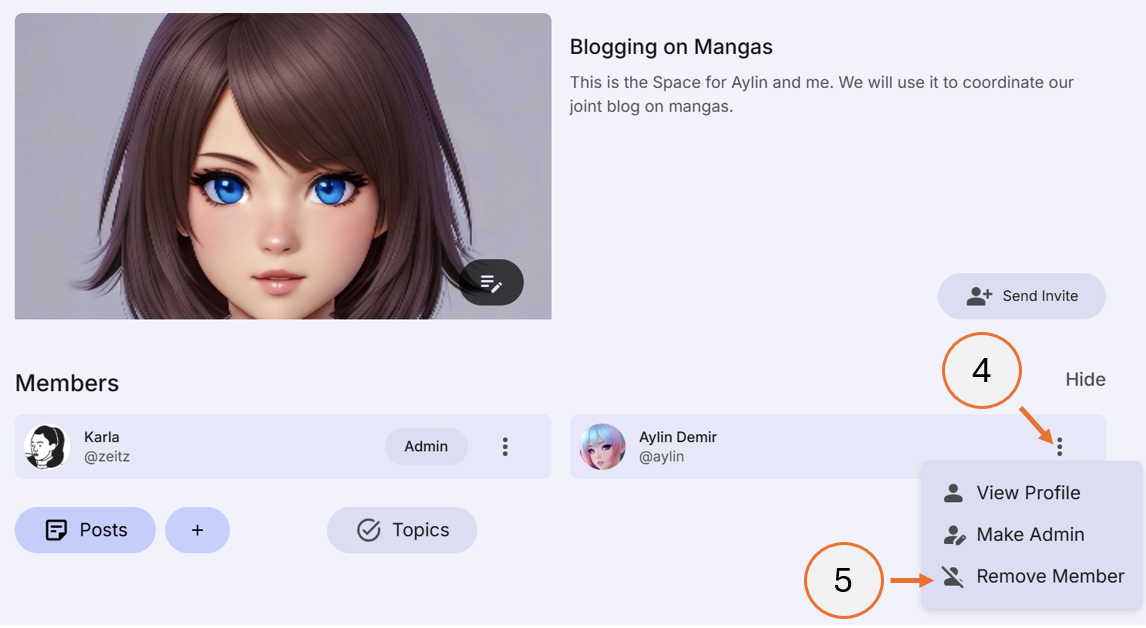 screenshot showing how to remove a space member