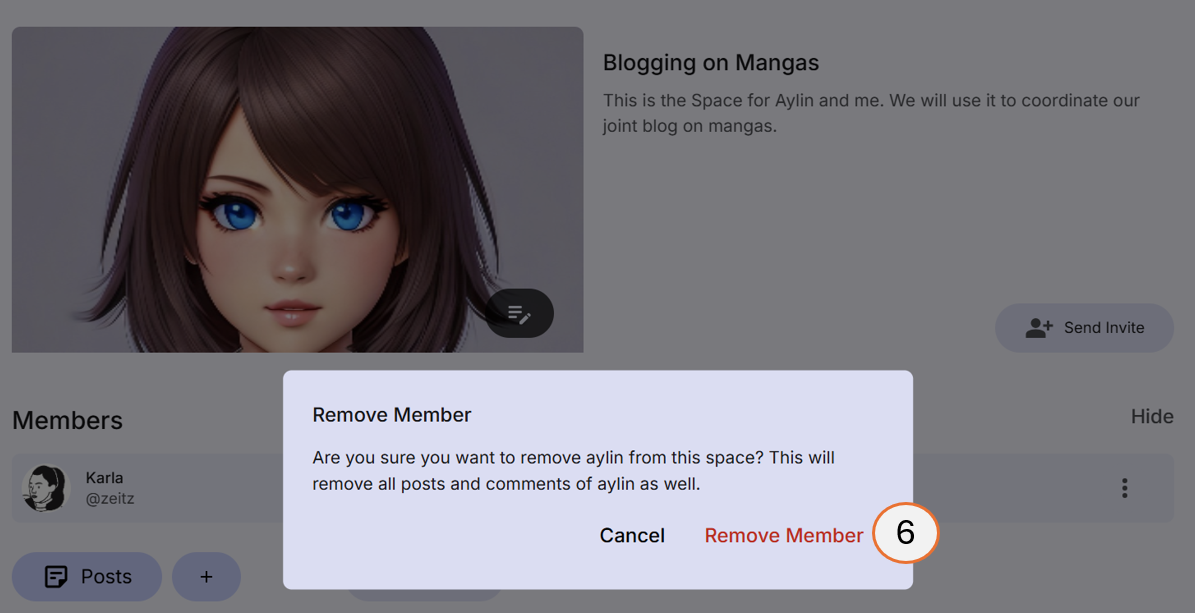 screenshot showing how to confirm the removal of a member