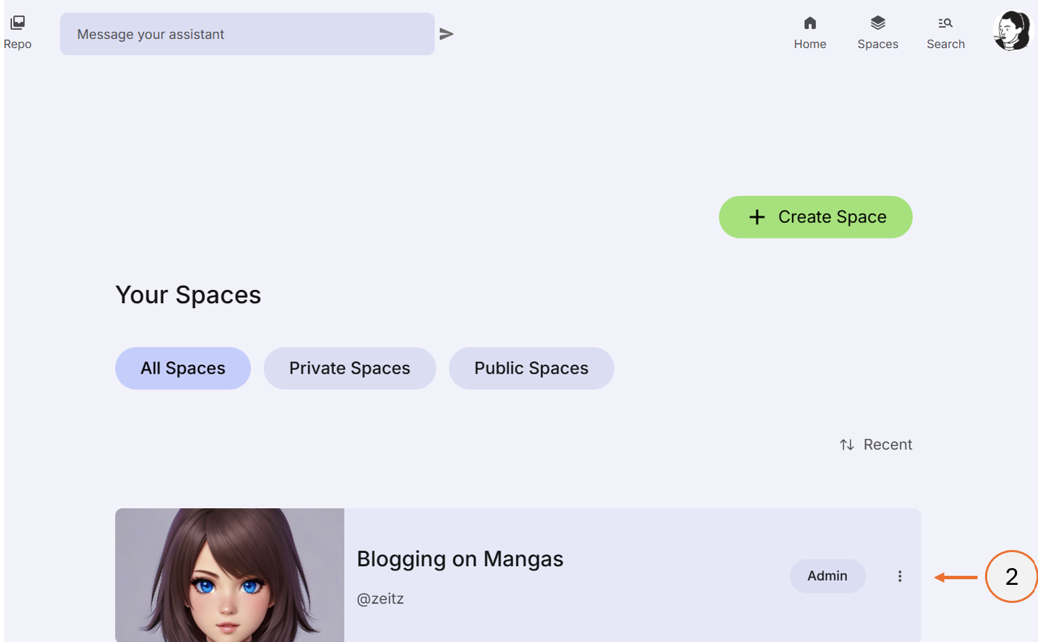screenshot showing how to open a space