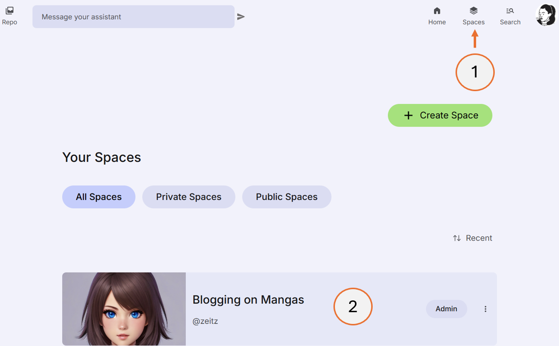 screenshot showing how to open a space