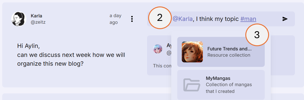 screenshot showing how to mention a topic in a post