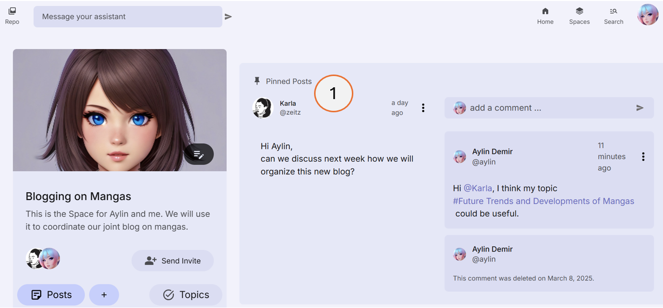 screenshot showing a post pinned to the top of the post list
