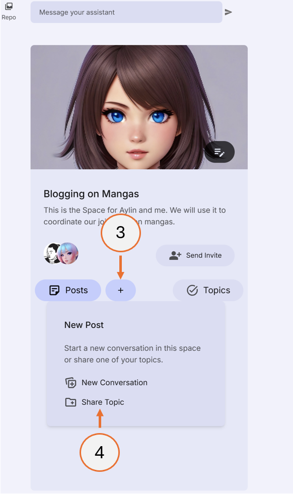 screenshot showing steps 3 and 4 of how to post a topic