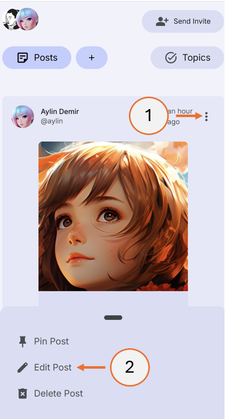 screenshot showing steps 1 and 2 of how to edit a post