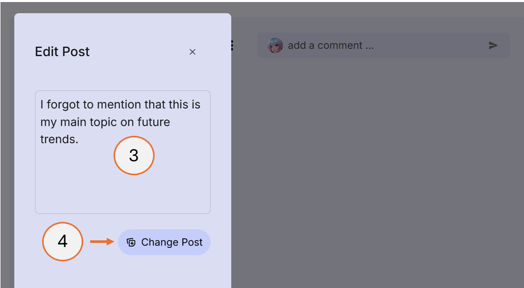 screenshot showing steps 3 and 4 of how to edit a post