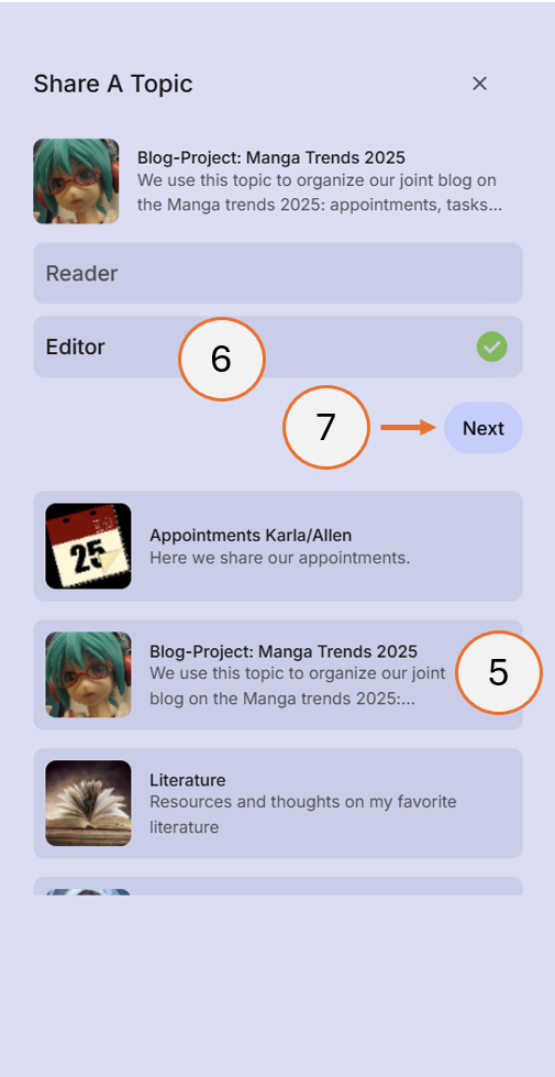 screenshot showing steps 5, 6, 7 of how to post a topic
