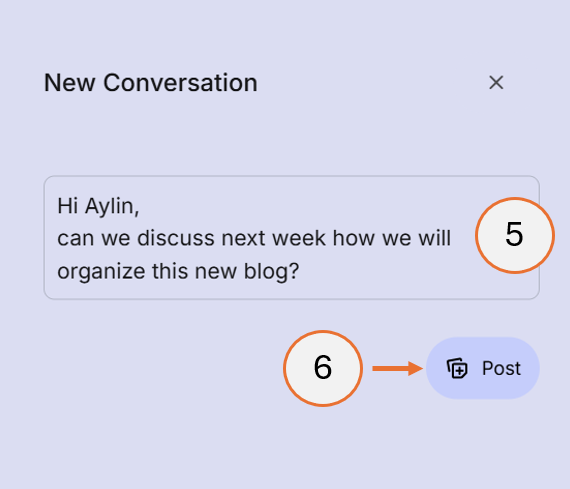 screenshot showing steps 5 and 6 of how to start a conversation