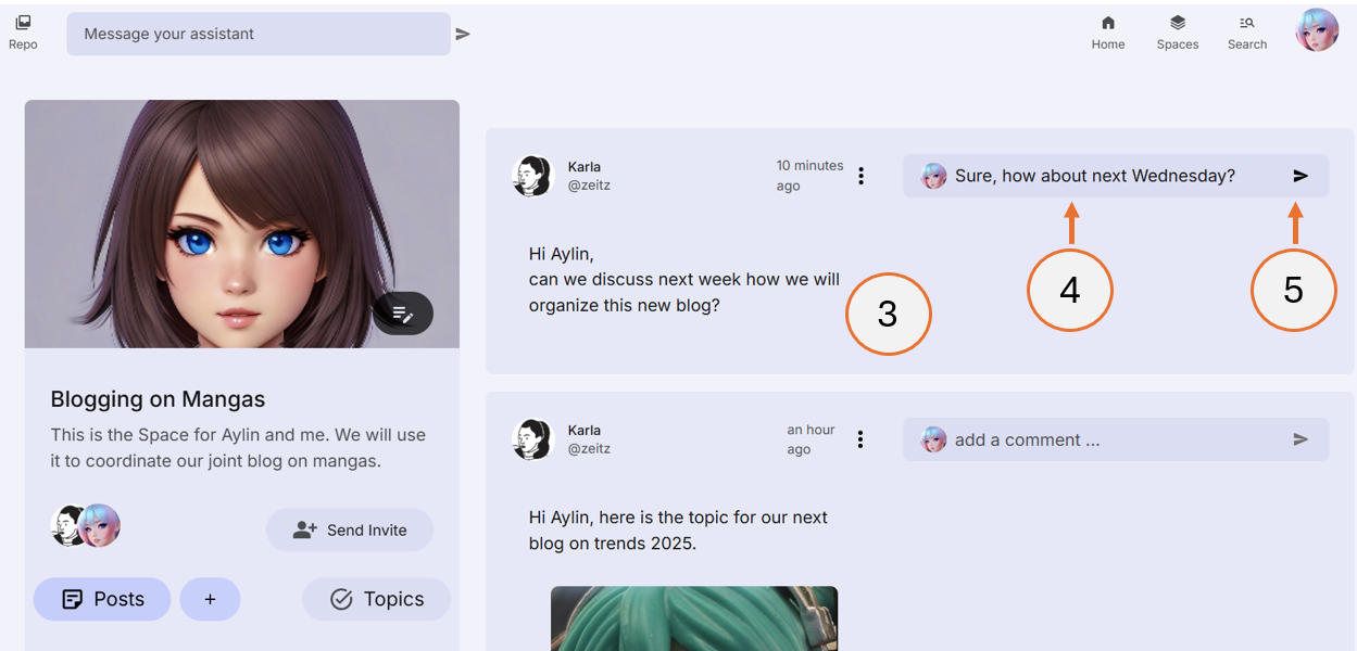screenshot showing steps 3, 4 and 5 of how to post a comment