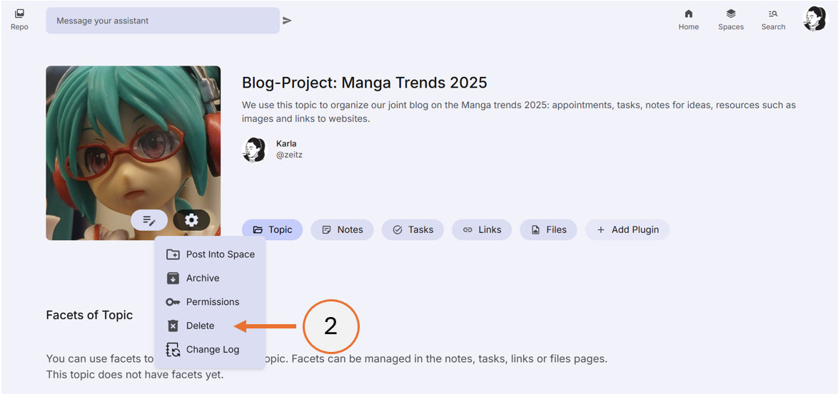 screenshot showing step 2 of how to delete a topic