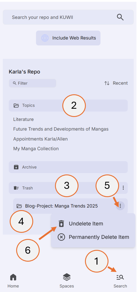 screenshot showing how to undelete a topic