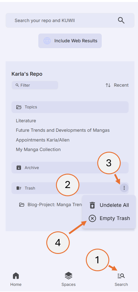 screenshot showing how to empty the trash