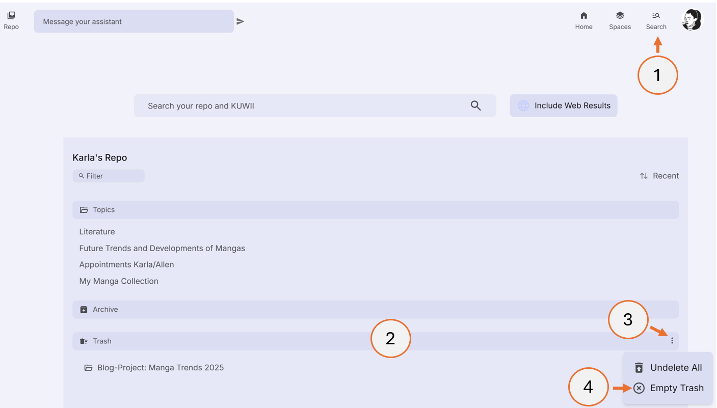 screenshot showing how to empty the trash