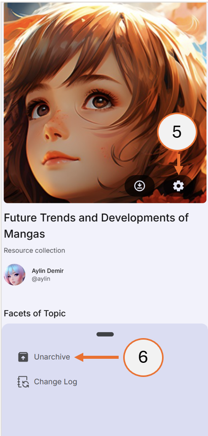 screenshot showing how to unarchive a topic