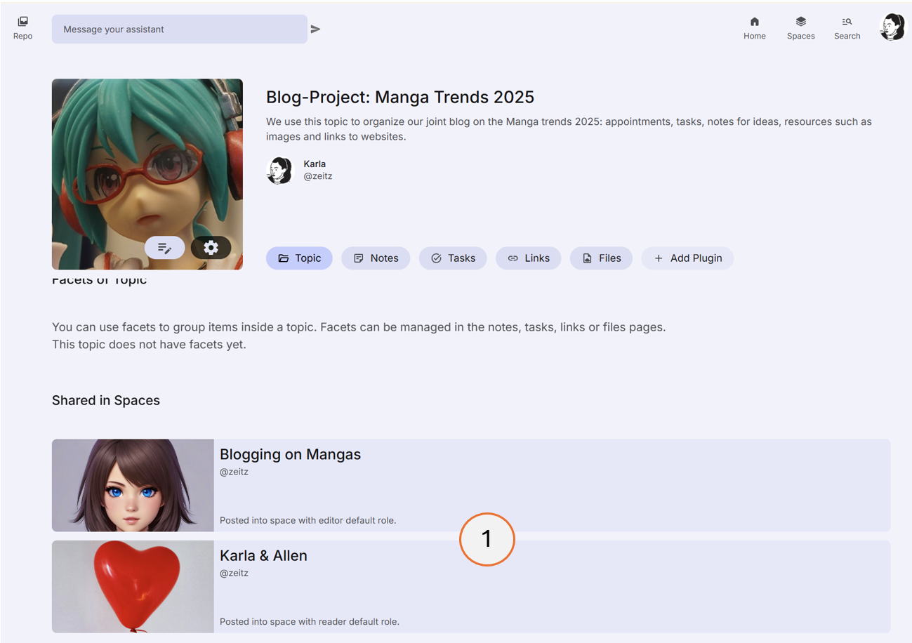 screenshot showing the Shared in Spaces section
