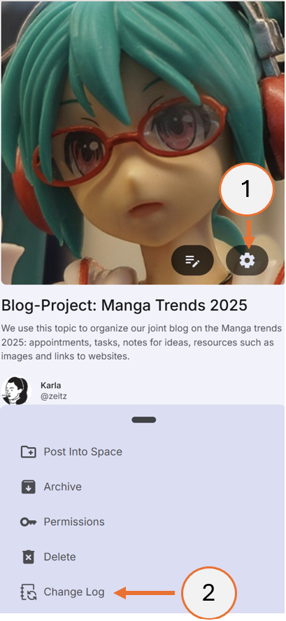 screenshot showing how to open the topic change log